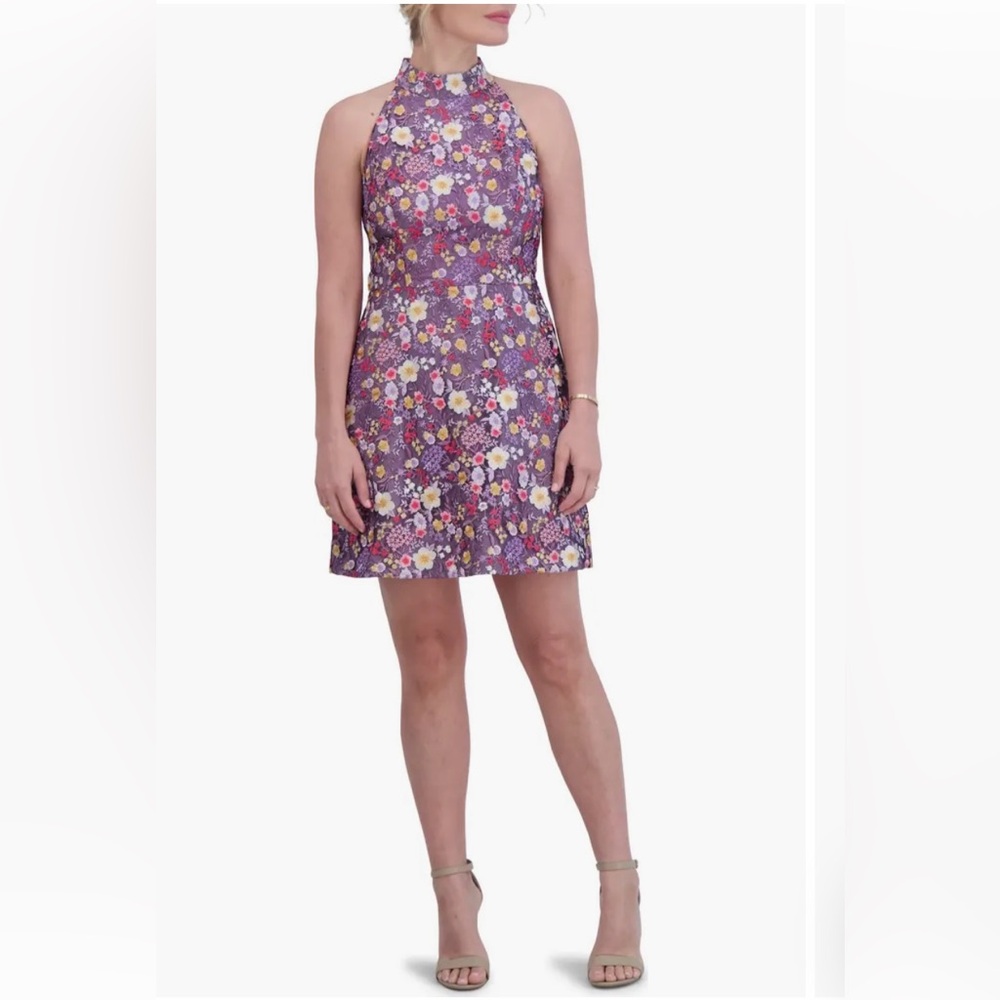 Eliza J Multicolor Floral Halter Mini Dress